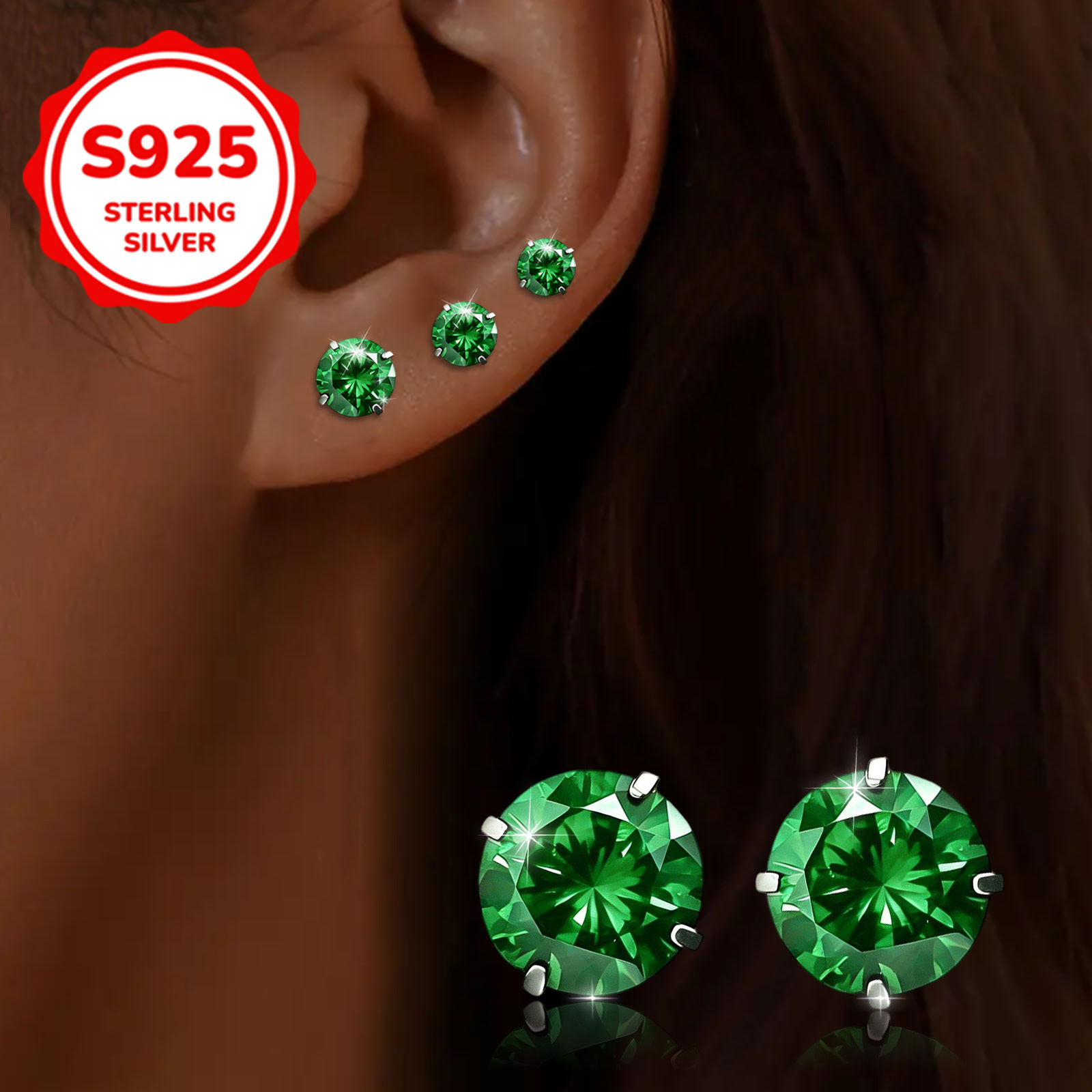 Women's Luxurious S925 Silver Round Synthetic Zirconia Stud Earrings
